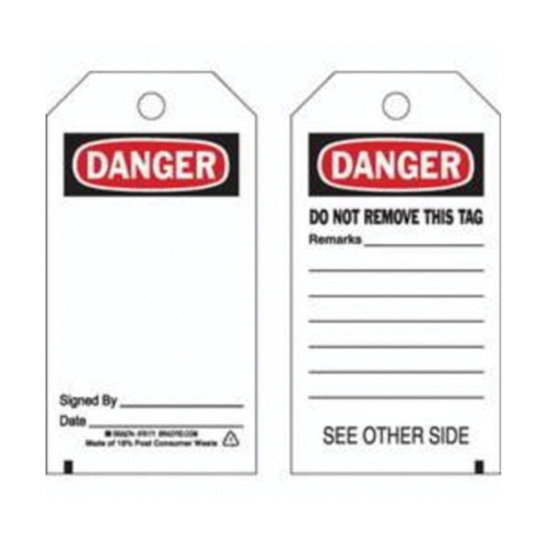 Accident Prevention Tags, Polyester, 3" W x 5-3/4" H, English