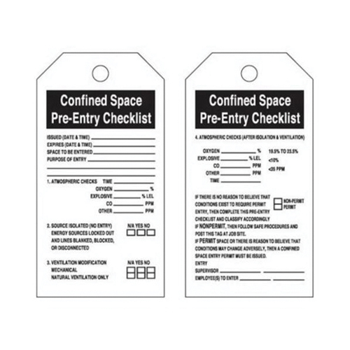 "Confined Space" Tags, Polyester, 3" W x 5-3/4" H, English