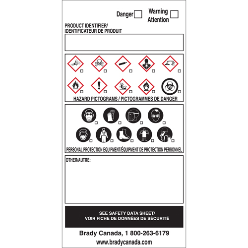OTS WHMIS Labels, Vinyl, Sheet, 6" L x 3" W