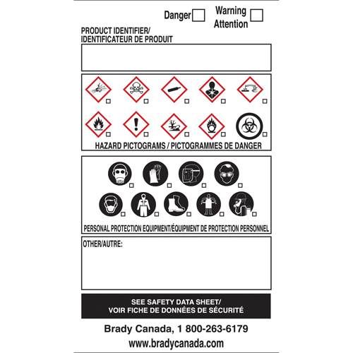 OTS WHMIS Labels, Vinyl, Sheet, 5" L x 5" W