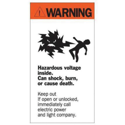"Warning Hazardous Voltage" Sign, 8" x 4-1/2", Acrylic, English with Pictogram
