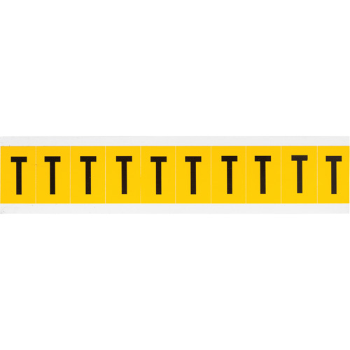 Individual Number & Letter Labels, T, 1" H, Black on Yellow