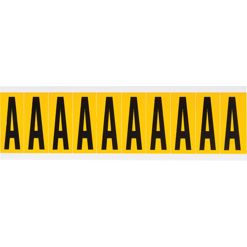 Individual Number and Letter Labels, A, 2" H, Black on Yellow