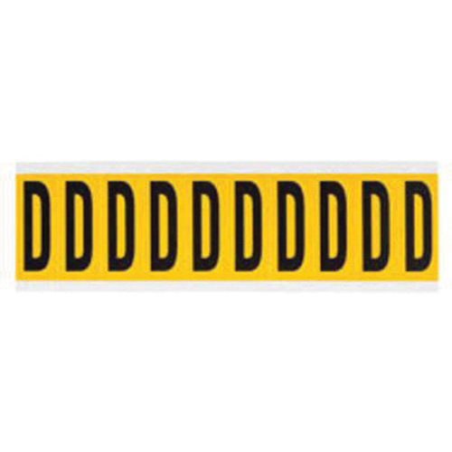 Individual Number and Letter Labels, D, 2" H, Black on Yellow