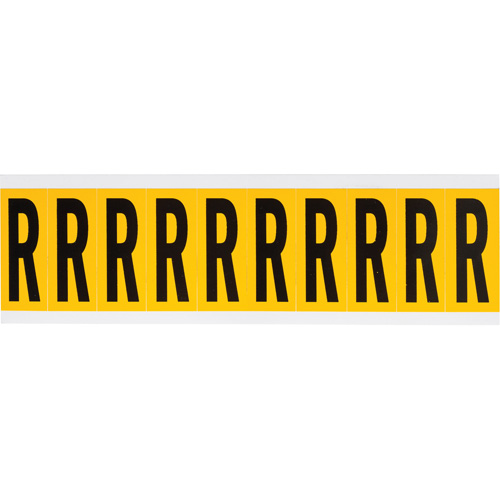 Individual Number & Letter Labels, R, 2" H, Black on Yellow