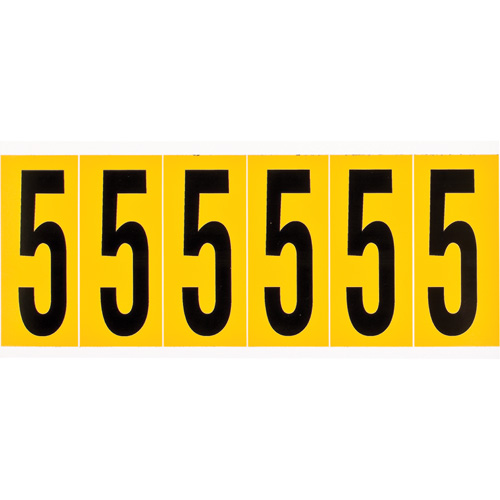 Individual Number and Letter Labels, 5, 3" H, Black on Yellow