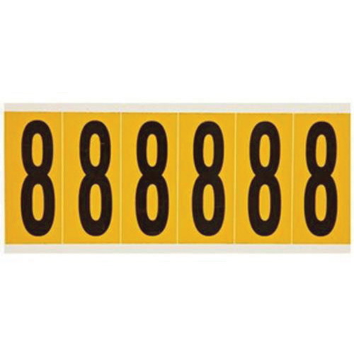 Individual Number and Letter Labels, 8, 3" H, Black on Yellow