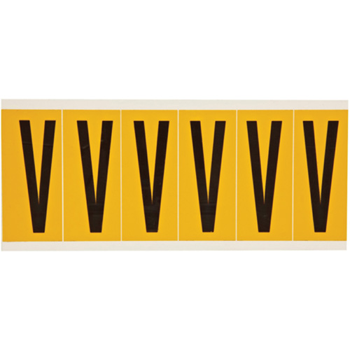 Individual Number & Letter Labels, V, 3" H, Black on Yellow