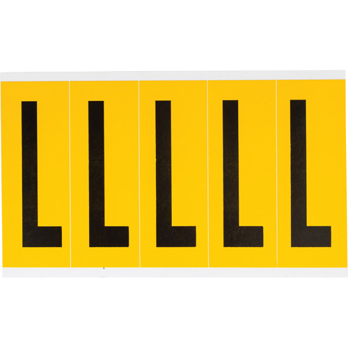 Individual Number and Letter Labels, L, 4" H, Black on Yellow
