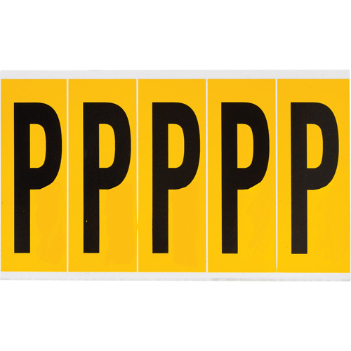 Individual Number & Letter Labels, P, 4" H, Black on Yellow