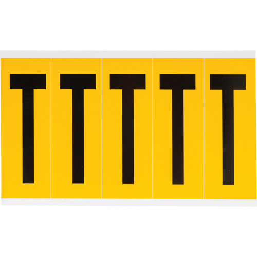 Individual Number & Letter Labels, T, 4" H, Black on Yellow