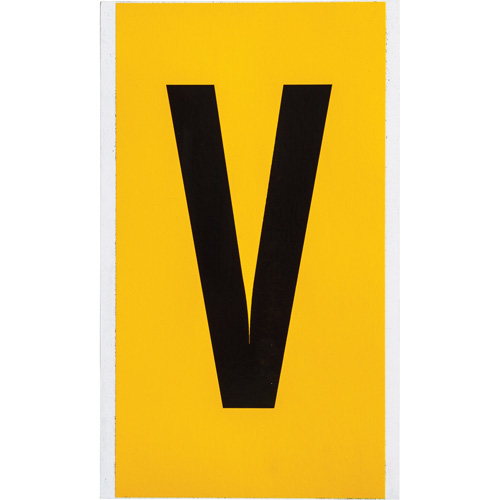 Individual Number & Letter Label, V, 6" H, Black on Yellow