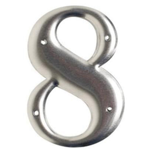 Aluminum Embossed Number and Letter Labels, 8, 3" H, Silver