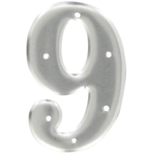 Aluminum Embossed Number and Letter Labels, 9, 3" H, Silver