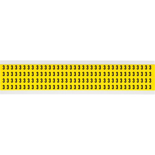 Repositionable Individual Number and Letter Labels, 3, 1/4" H, Black on Yellow