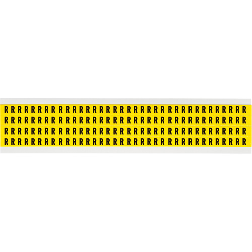 Repositionable Individual Number & Letter Labels, R, 1/4" H, Black on Yellow
