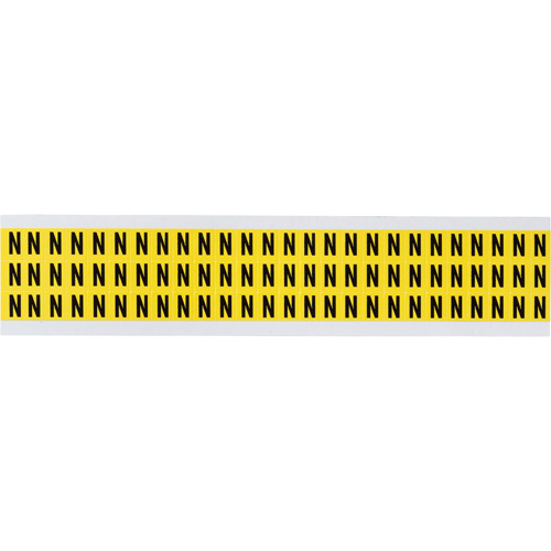 Repositionable Individual Number & Letter Labels, N, 3/8" H, Black on Yellow