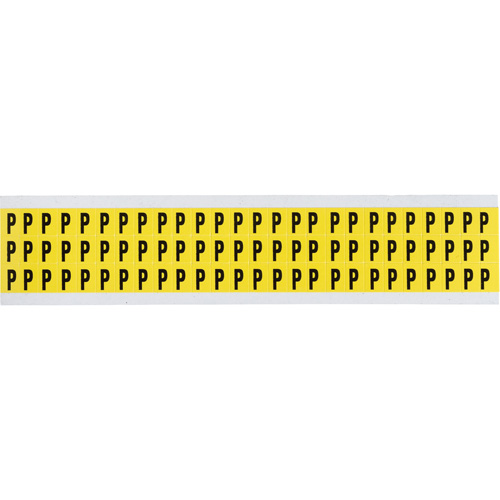 Repositionable Individual Number & Letter Labels, P, 3/8" H, Black on Yellow