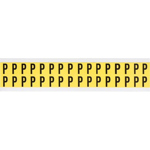 Repositionable Individual Number & Letter Labels, P, 5/8" H, Black on Yellow