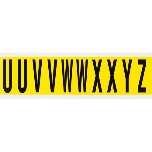 Repositionable Individual Number and Letter Labels, U/V/W/X/Y/Z, 2" H, Black on Yellow
