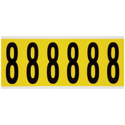 Repositionable Individual Number and Letter Labels, 8, 3" H, Black on Yellow