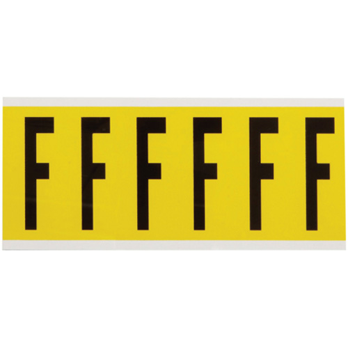 Repositionable Individual Number and Letter Labels, F, 3" H, Black on Yellow