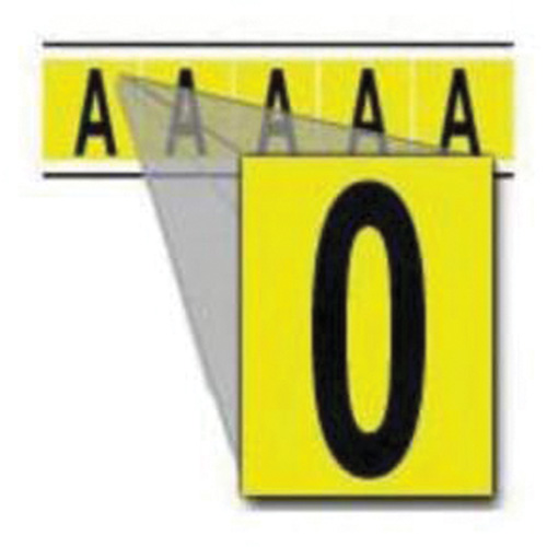 Repositionable Individual Number and Letter Labels, 0, 4" H, Black on Yellow