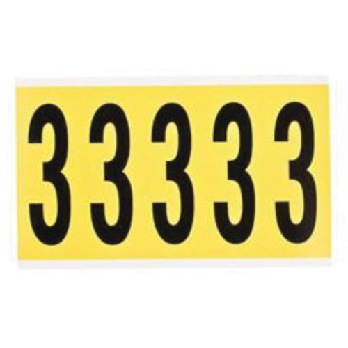 Repositionable Individual Number and Letter Labels, 3, 4" H, Black on Yellow