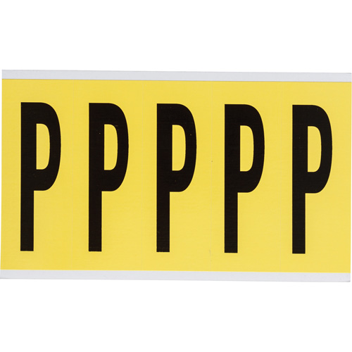 Repositionable Individual Number & Letter Labels, P, 4" H, Black on Yellow