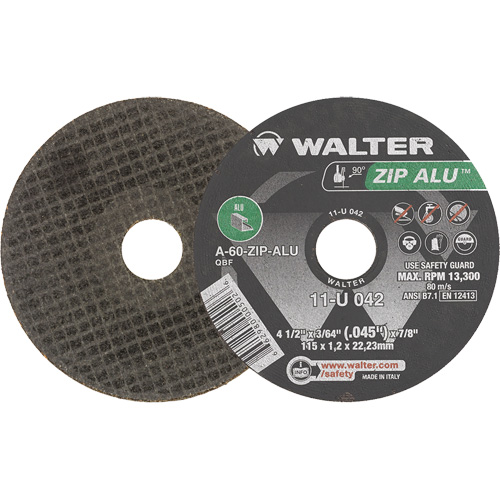 Zip Alu™ Cut-Off Wheel, 4-1/2" x 3/64", 7/8" Arbor, Type 1, Aluminum Oxide, 13300 RPM