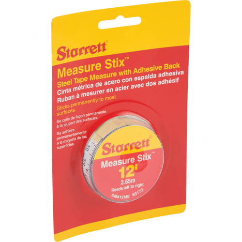 Measure Stix™ Steel Measuring Tape with Adhesive Backing, 1/2" x 12'/4 m, ft/in - mm Graduations