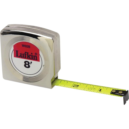 Mezurall® Chrome Case Yellow Clad Power Return Tape Measure, 1/2" x 12'