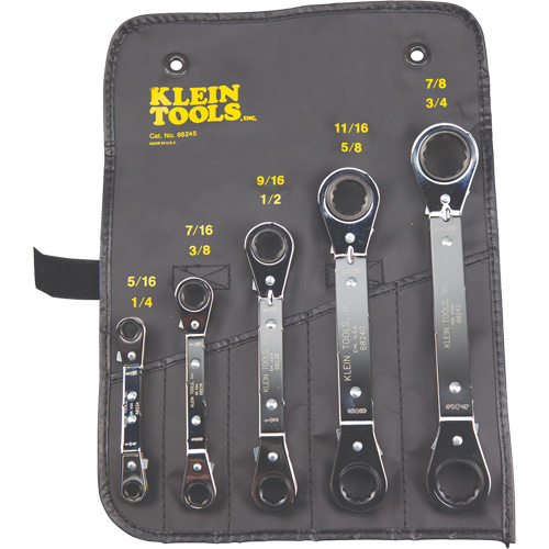 Reversible Ratcheting Offset Box Wrench Set, Ratcheting Box, 5 Pieces, Imperial