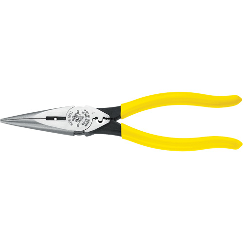 Long-Nose Pliers, HD Side Cutters/Skinning Holes/Crimping, 8-7/16" L