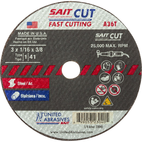 Cut-Off Wheel (A36T), 13" x 0.035", 3/8" Arbor, Type 1, Aluminum Oxide, 25000 RPM