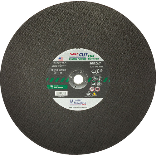 C24R Concrete High Speed Cut-Off Wheel, 12" x 1/8", 25/32" Arbor, Type 1, Silicon Carbide, 6300 RPM