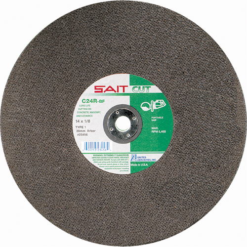 C24R Concrete High Speed Cut-Off Wheel, 14" x 1/8", 1" Arbor, Type 1, Silicon Carbide, 5400 RPM