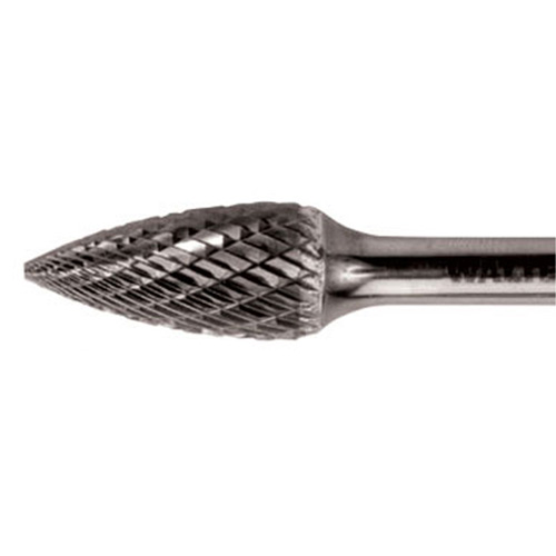 Double Cut Tapered Burr, SG-44, 1/8" Dia., 1/8" Shank, 1/2" Depth of Cut