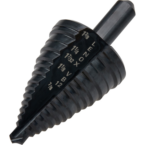 #12 Step Drill Bit, 7/8" - 1-3/8" , 3/8" Increments, High Speed Steel