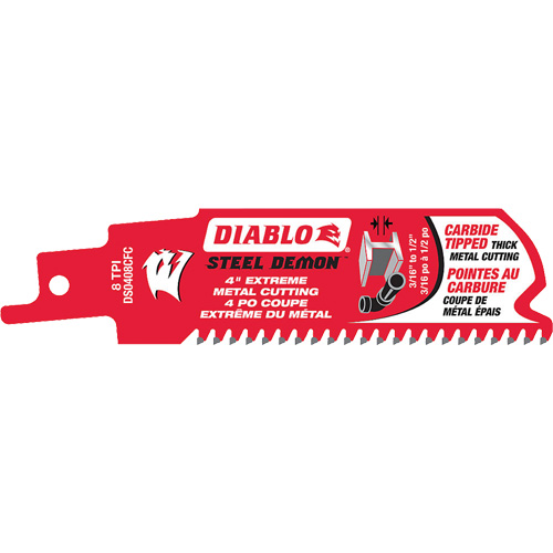 Reciprocating Saw Blade, Carbide, 8 TPI, 4" L x 1" W