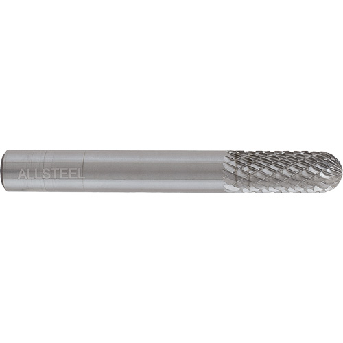 ALLSTEEL Cylindrical Round Nose Shape Carbide Burr, SC-3, 3/8" Dia., 3/4" Depth of Cut