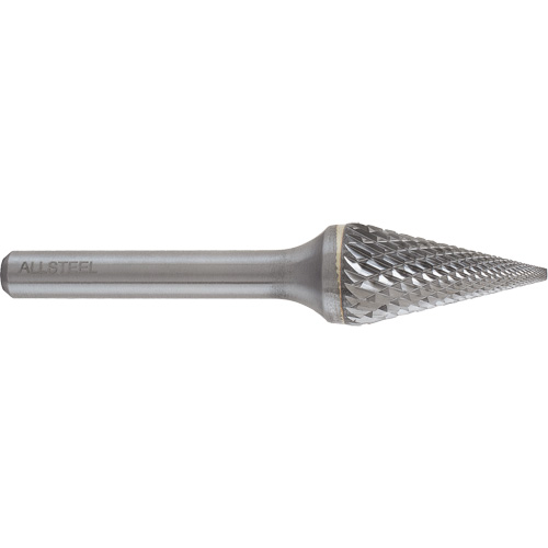 ALLSTEEL Conical Shape Carbide Burr, SM-5, 1/2" Dia., 1/4" Shank, 7/8" Depth of Cut