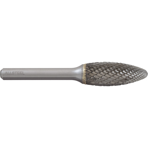 ALLSTEEL Flame Shape Carbide Burr, SH-5, 1/2" Dia., 1/4" Shank, 1-1/4" Depth of Cut