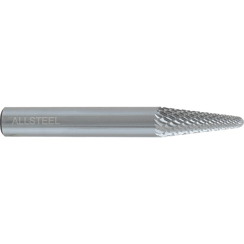 ALLSTEEL Cone Shape Carbide Burr, SL-3, 3/8" Dia., 1/4" Shank, 1-1/16" Depth of Cut