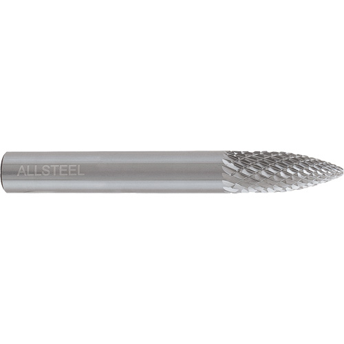 ALLSTEEL Tapered Shape Carbide Burr, SG-3, 3/8" Dia., 1/4" Shank, 3/4" Depth of Cut