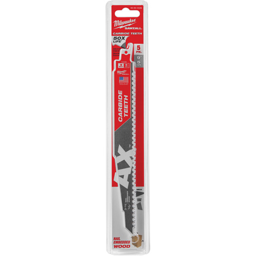 AX™ Reciprocating Saw Blade, Carbide, 5 TPI, 9" L x 1" W