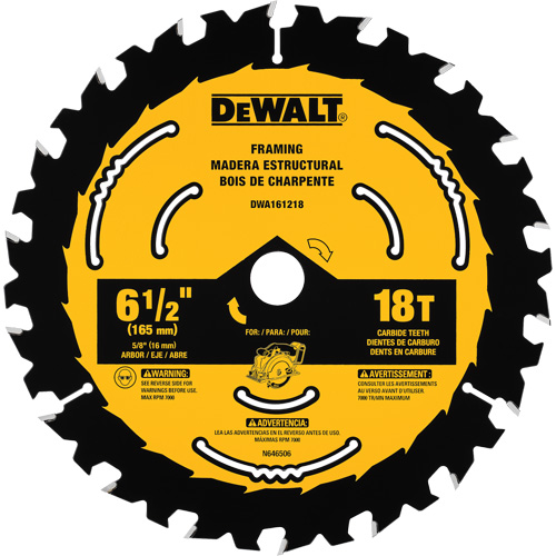 Framing Circular Saw Blade, 6-1/2", 18 Teeth, Wood Use