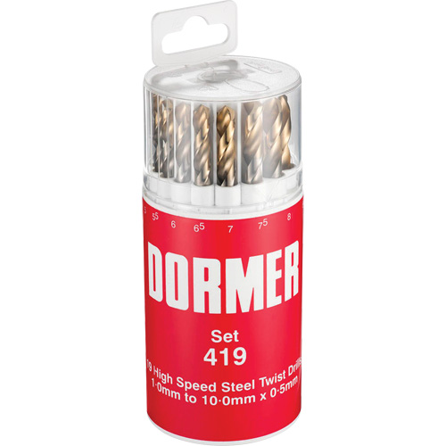 Jobber Drill Bit Set, 19 Pieces, High Speed Steel
