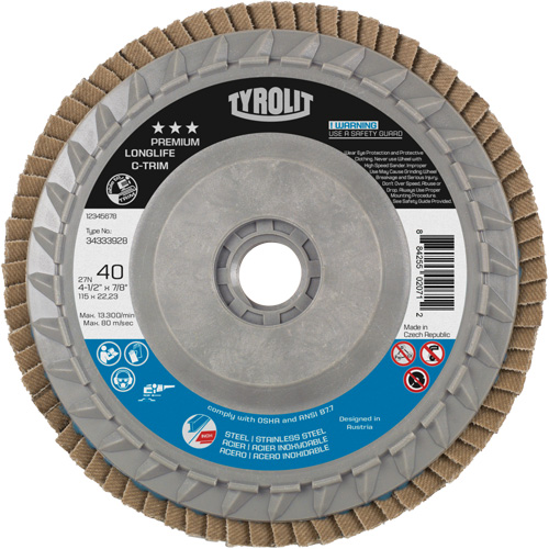 Long Life C-Trim Flap Disc, 5" x 5/8"-11, Type 27, 120 Grit, Zirconia Alumina