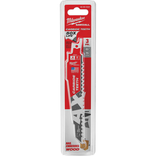 The Ax™ Sawzall® Blade, Carbide, 5 TPI, 6" L x 1" W
